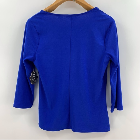 AUW NWT Blue Asymmetrical Neck 3/4 sleeve Top, Medium - Picture 13 of 16